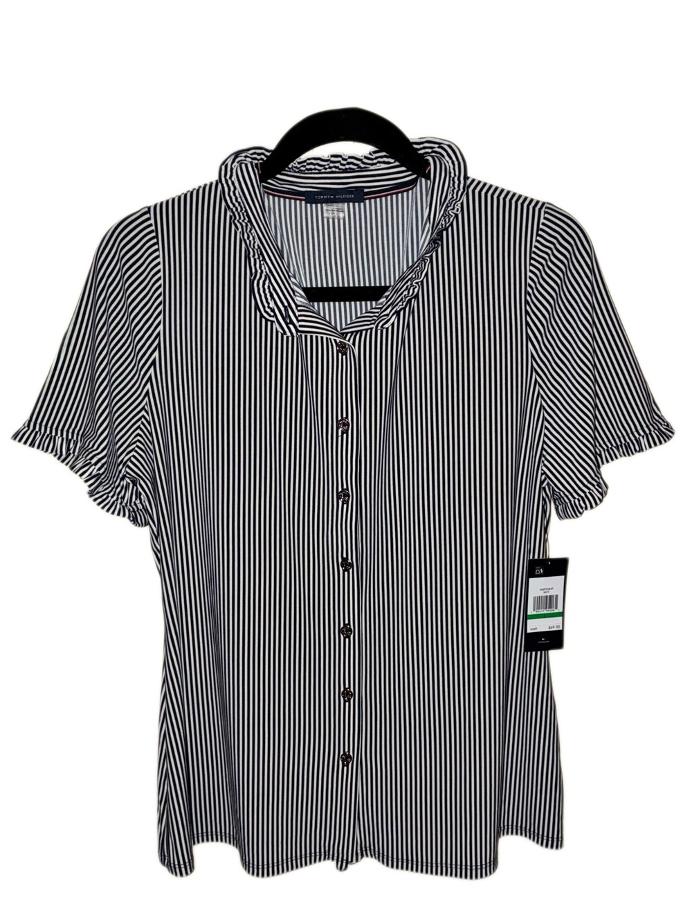 NWT Black & White Stripe Button-Down w/Ruffles